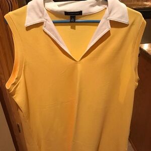 100 percent cotton Land’s end yellow shirv neck white collar